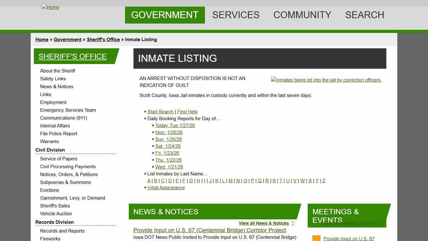 Inmate Listing Scott County, Iowa
